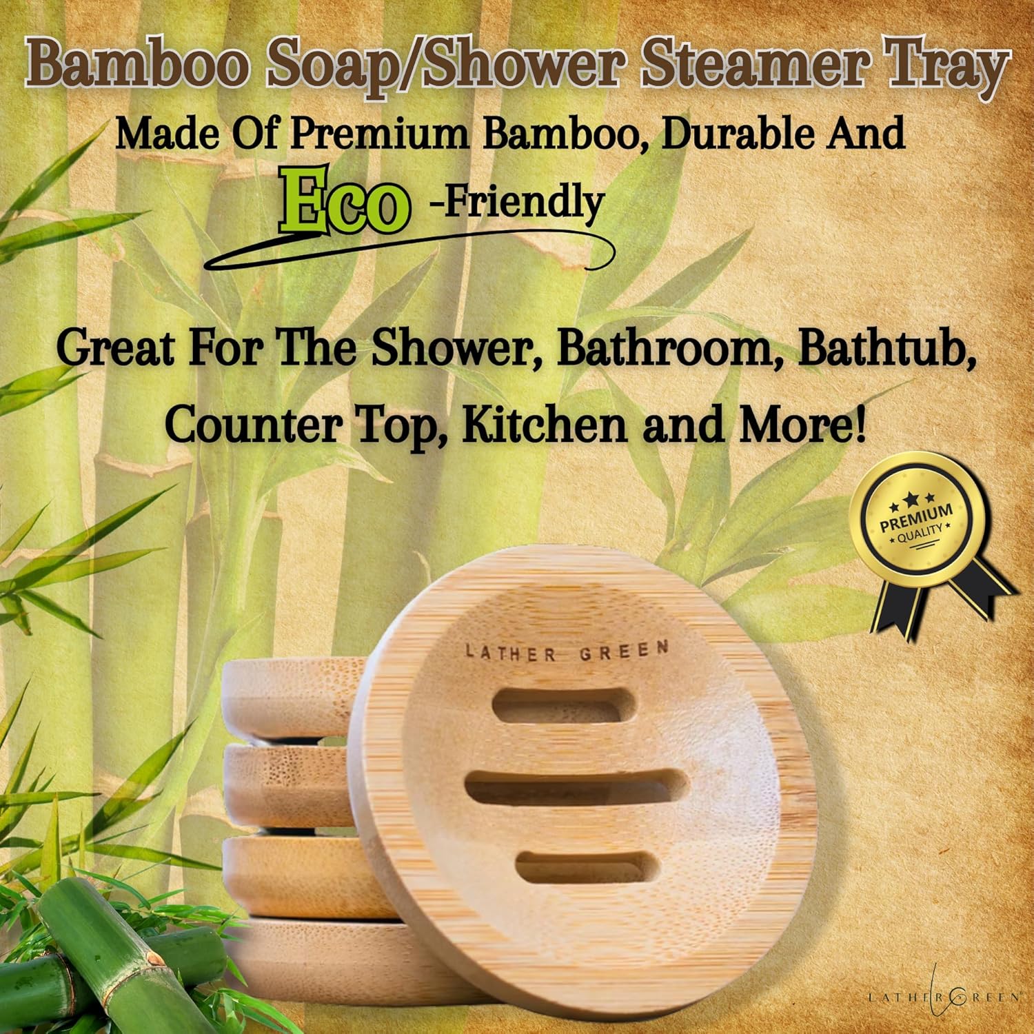 Bamboo Soap Dish & Shower Steamer Holder, Soap Tray and Shower Steamer Tray Eco-Friendly with Drainage, Durable Design