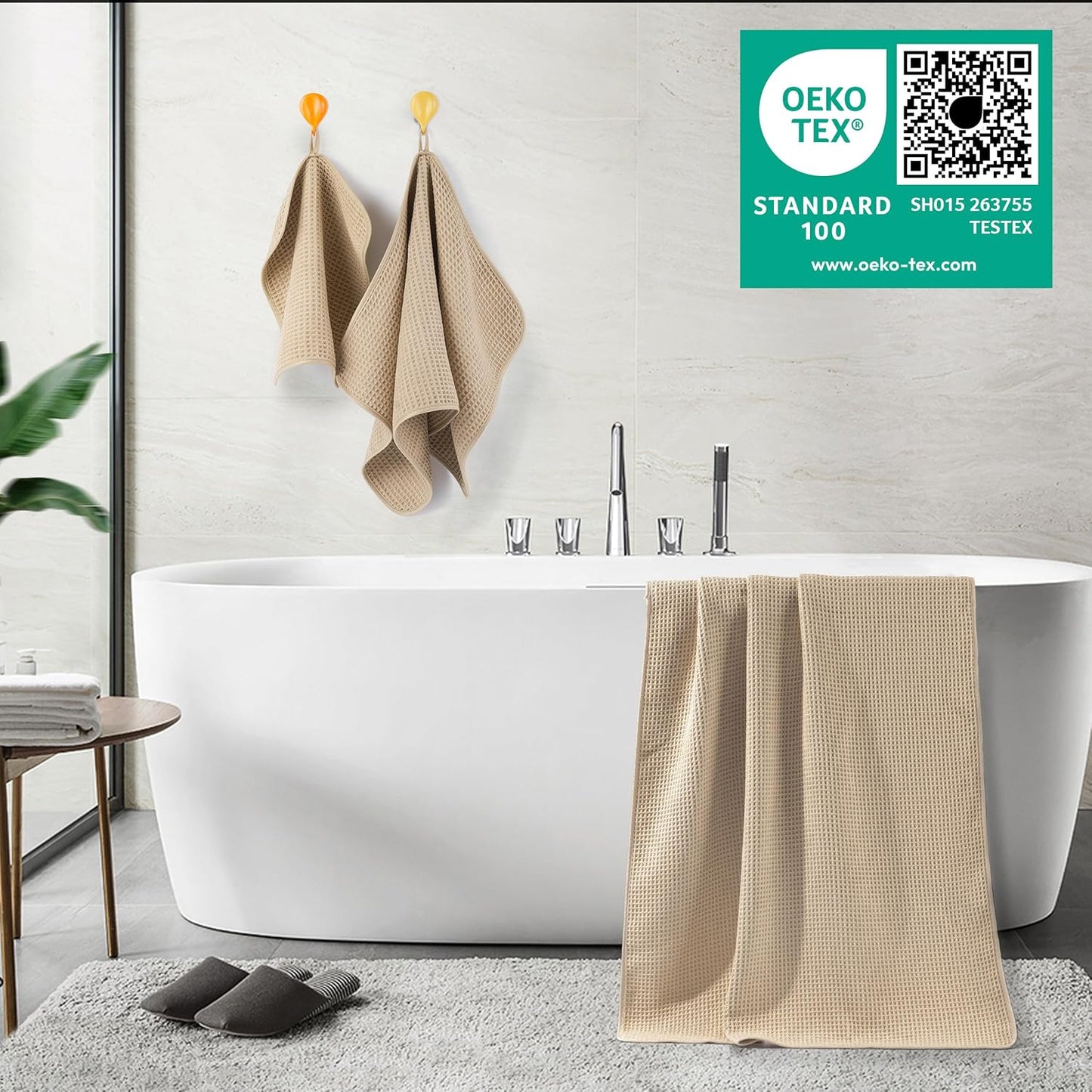 POLYTE 430 GSM Microfiber Quick Dry Lint Free Oversize Bath Towel Set, 6 Piece (Waffle Weave)