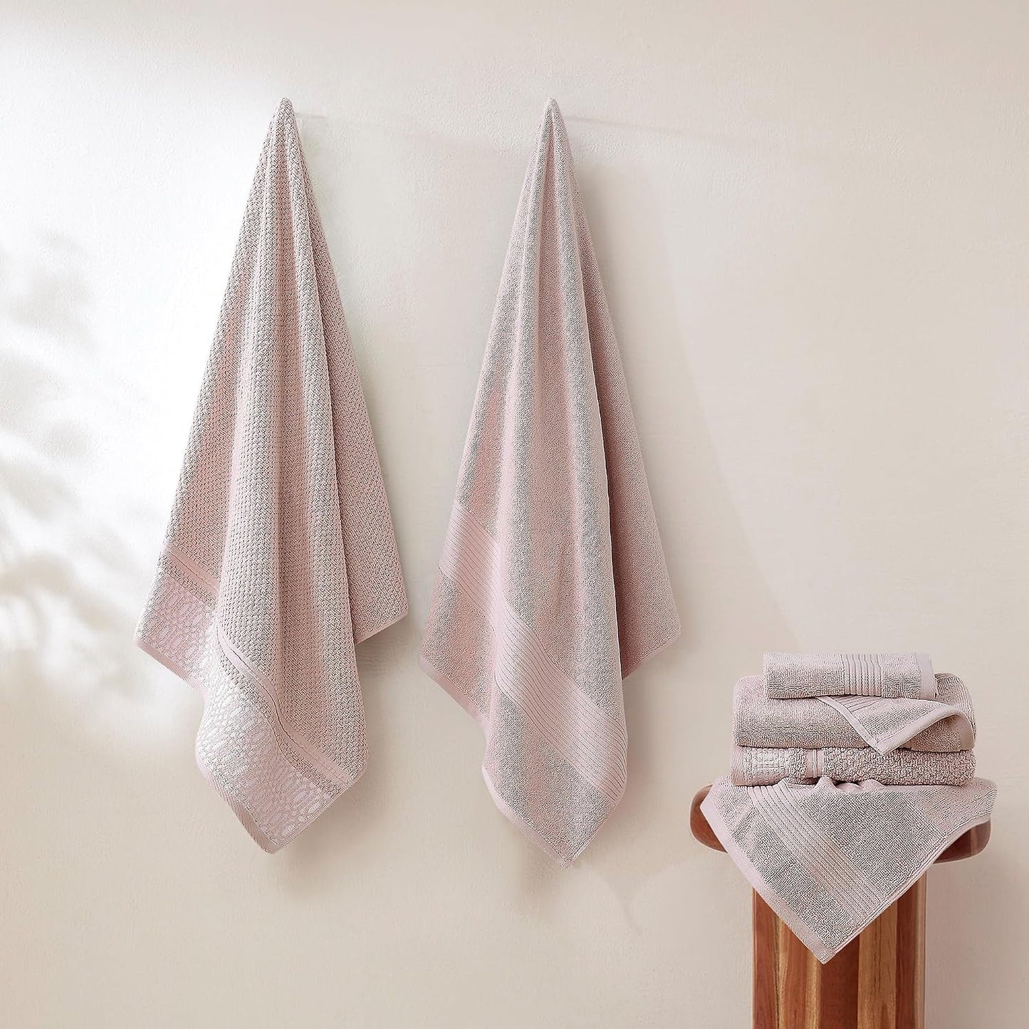 Modern Threads Astra 6-Piece 100% Cotton Towel Set – Jacquard Geometric Pattern – Includes 2 Bath Towels, 2 Hand Towels, 2 Washcloths – Absorbent, Quick Dry, Soft & Durable – Blush Pink