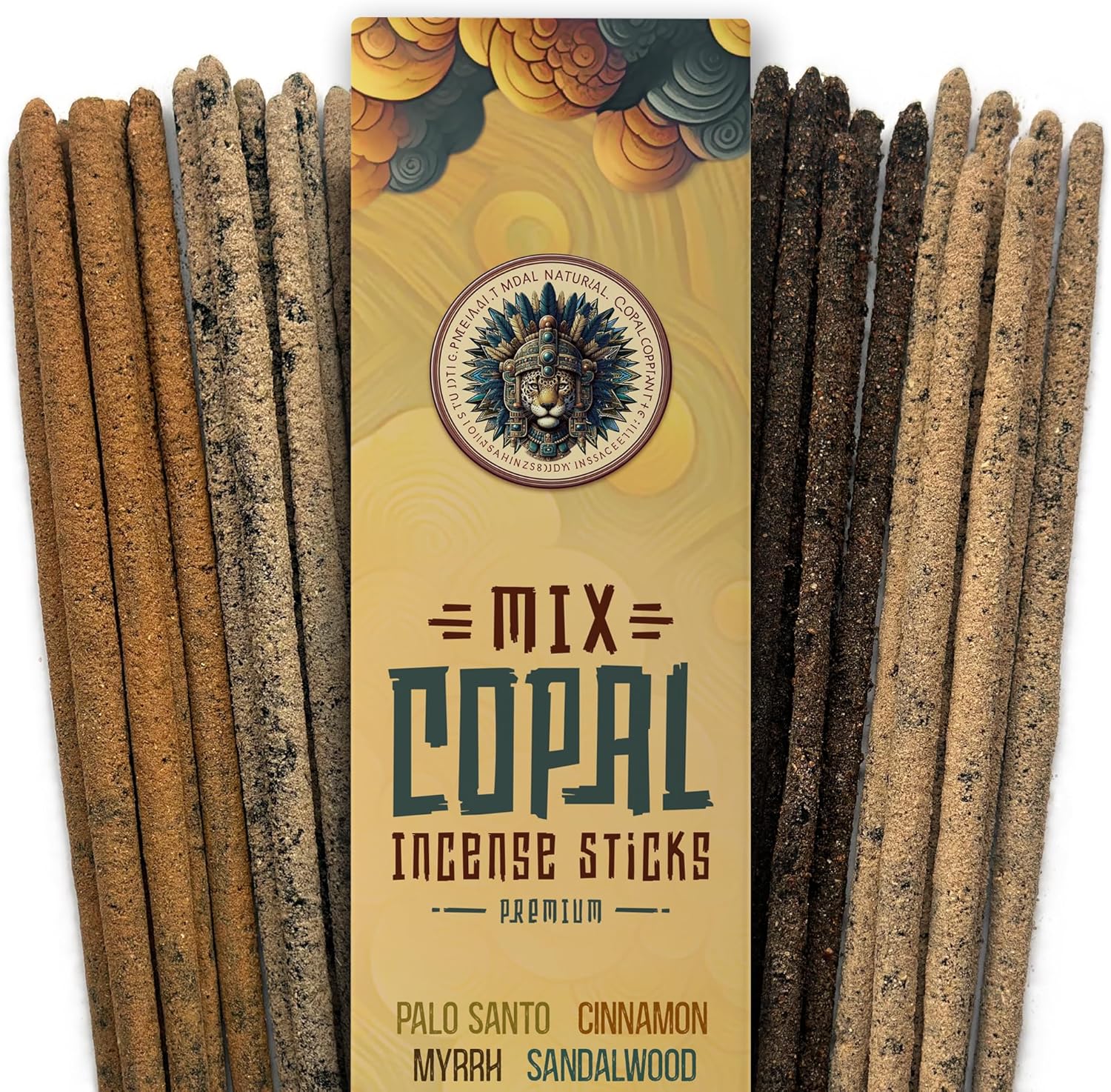 Mix Copal Aztec Incense 40 Sticks Mexico, Palo Santo, Myrrh, Cinnamon, Sandalwood for Yoga & Spiritual Cleansing - Pure Copal Resin Incense for Purifying Energy & Relaxation, JAGUARBIRD