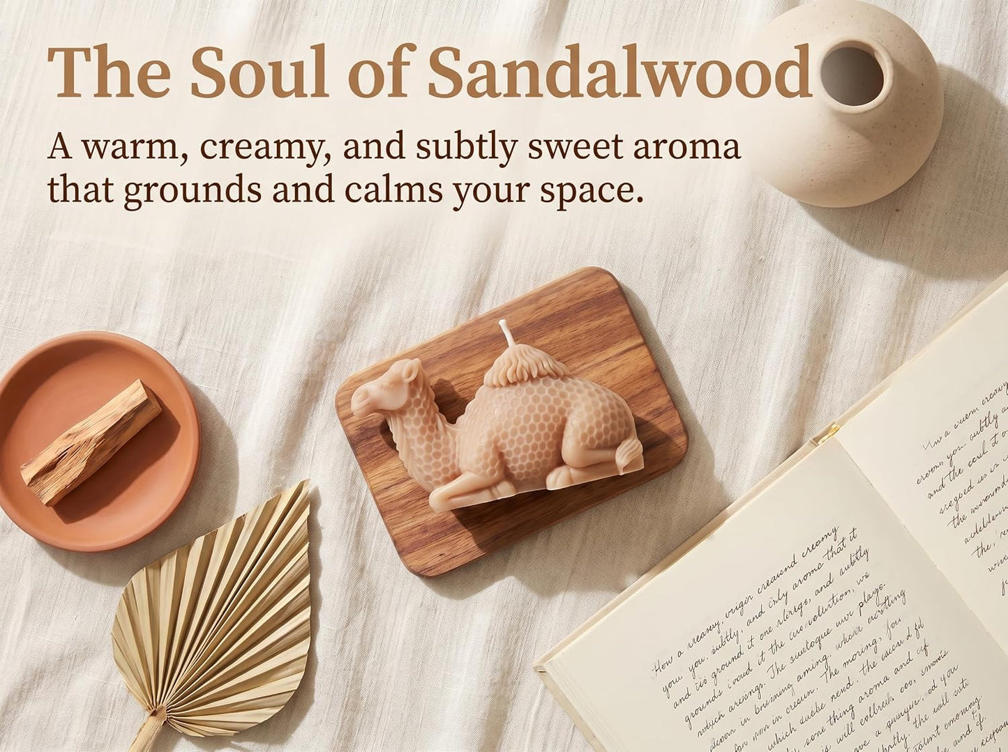 Camel Shaped Scented Candle,Arabian Style Animal Figure Design,Soy Wax Sandalwood Essential Oil Aroma Decorative Candle for Living Room,Religious Gift,Meditation