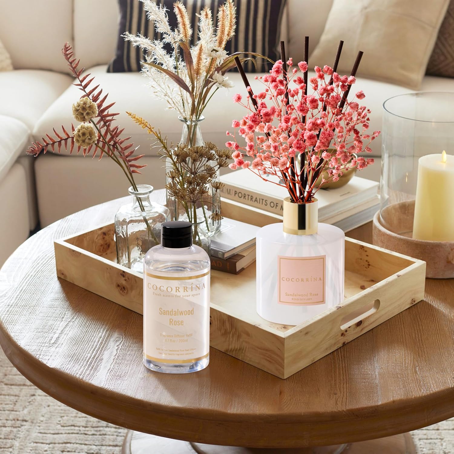 COCORRÍNA Refill - Sandalwood Rose 6.7 Fl.oz Reed Diffuser Refill with 8 Sticks