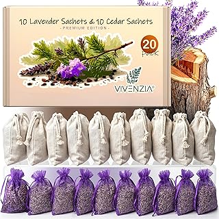 20 Pack Cedar Sachets & Lavender Sachets for Drawers and Closets- Cedar Chips for Clothes Storage- Dried Lavender Sachets for Clothes Storage- Drawer Fresheners for Dresser- Closet Deodorizer