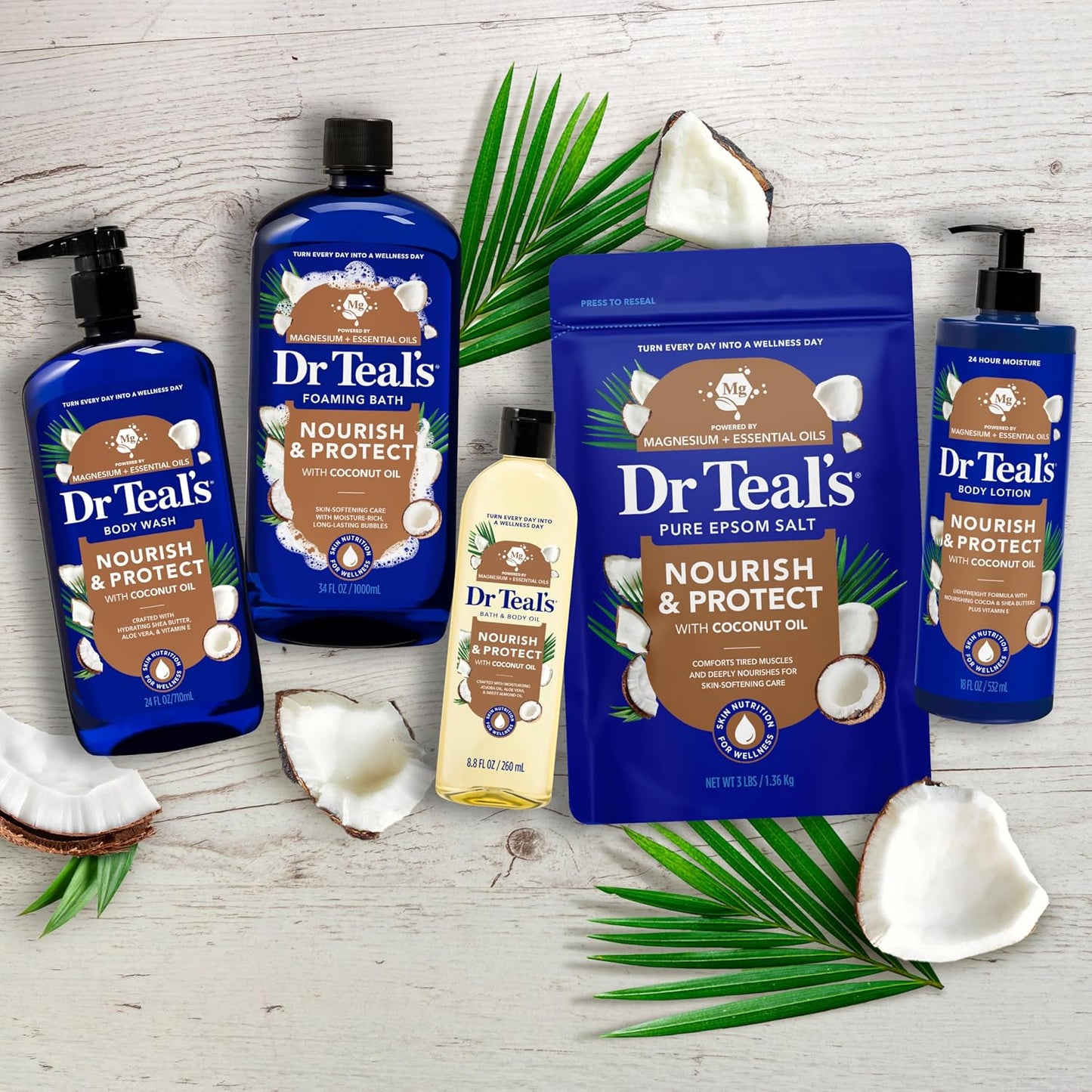 Dr Teal's Epsom Salt Magnesium Soak, Nourish & Protect with Coconut Oil, 3 lbs (Pack of 4)