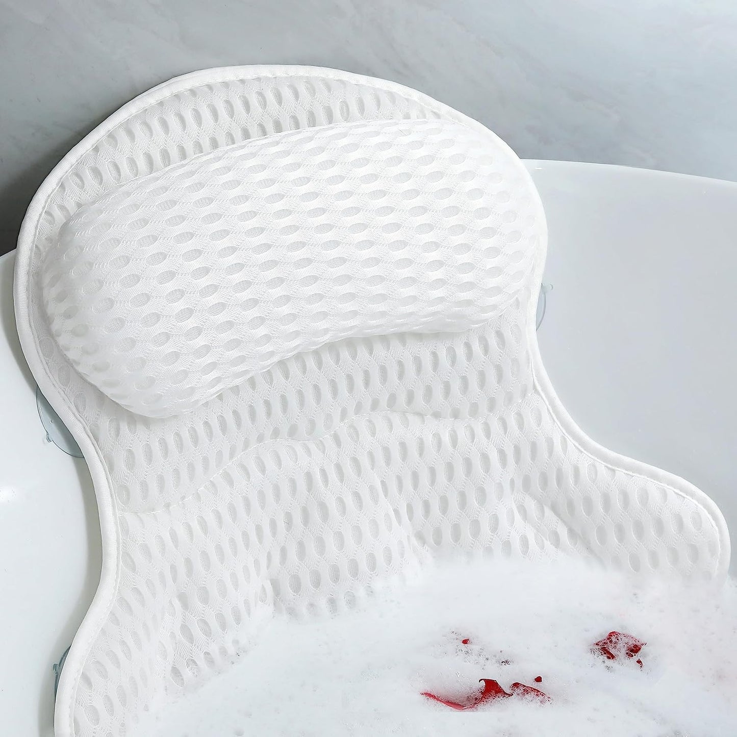 Bath Pillow Luxury Bathtub Pillow - Bath Pillows for Tub Neck and Back Support, Ergonomic Tub Pillow for Bath with 4D Air Mesh + 6 Strong Suction Cups, Great Spa Gifts Bathtub Accessories