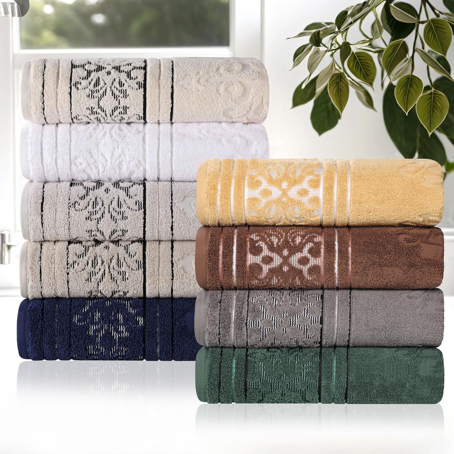 Superior Cotton 3 Piece Towel Set, Includes 1 Bath, 1 Hand, 1 Washcloth/Face Towel, Quick Dry, Home Essentials, Shower, Spa, Luxury Plush Soft Absorbent Towels, Zero Twist, Jacquard Floral, Navy Blue