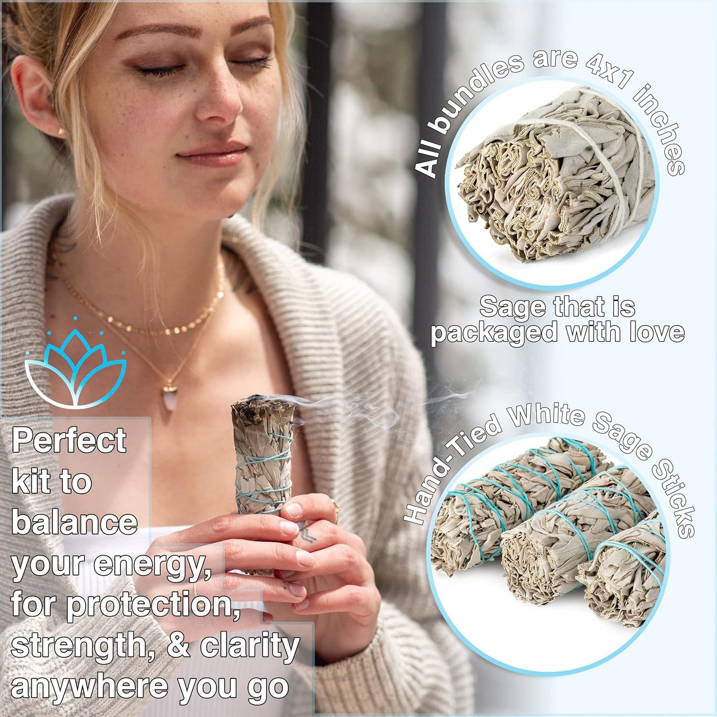Handcrafted 4 Inch White Sage Smudge Sticks | Fresh Natural California Sage, Includes Instructions & Blessings, For Cleansing House Negative Energy, Smudging Rituals