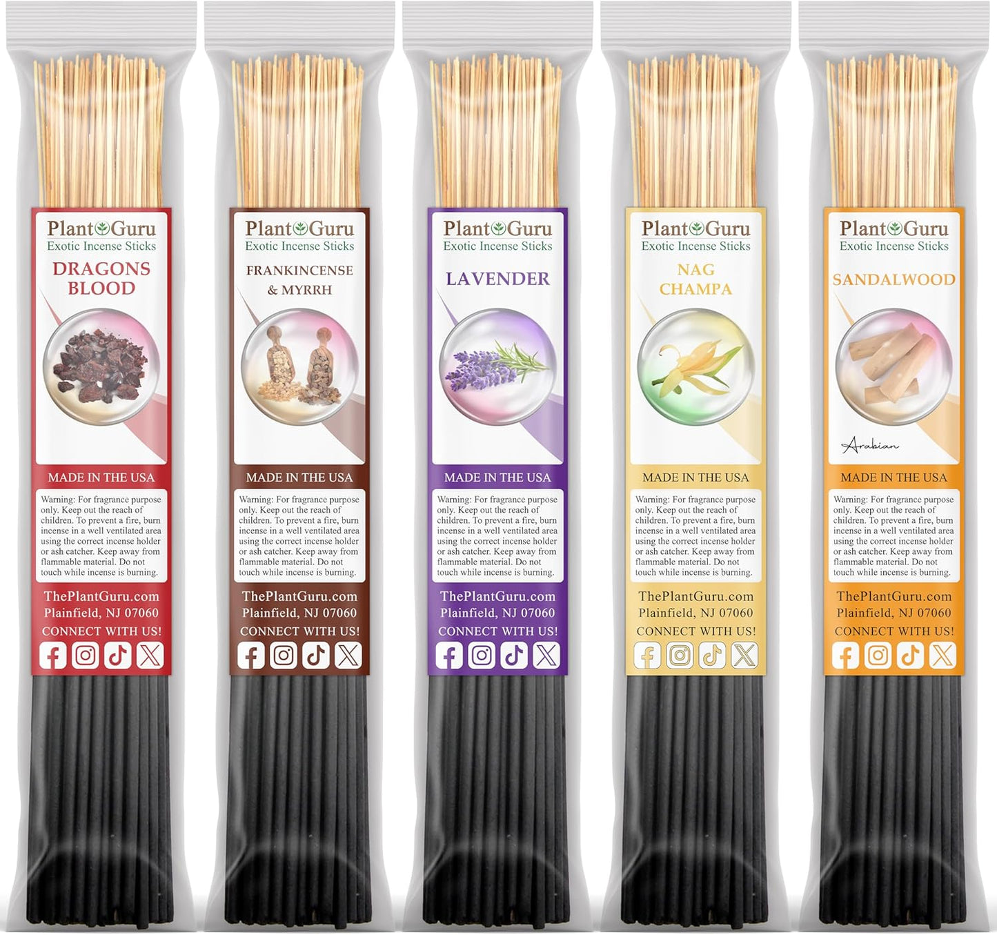 Top 5 Incense Sticks Variety Set Bulk 500 Pack - 11" Sticks, 5 Bundles of 100 Sticks Per Bundle - Dragons Blood, Frankincense and Myrrh, Lavender, Nag Champa, and Sandalwood.