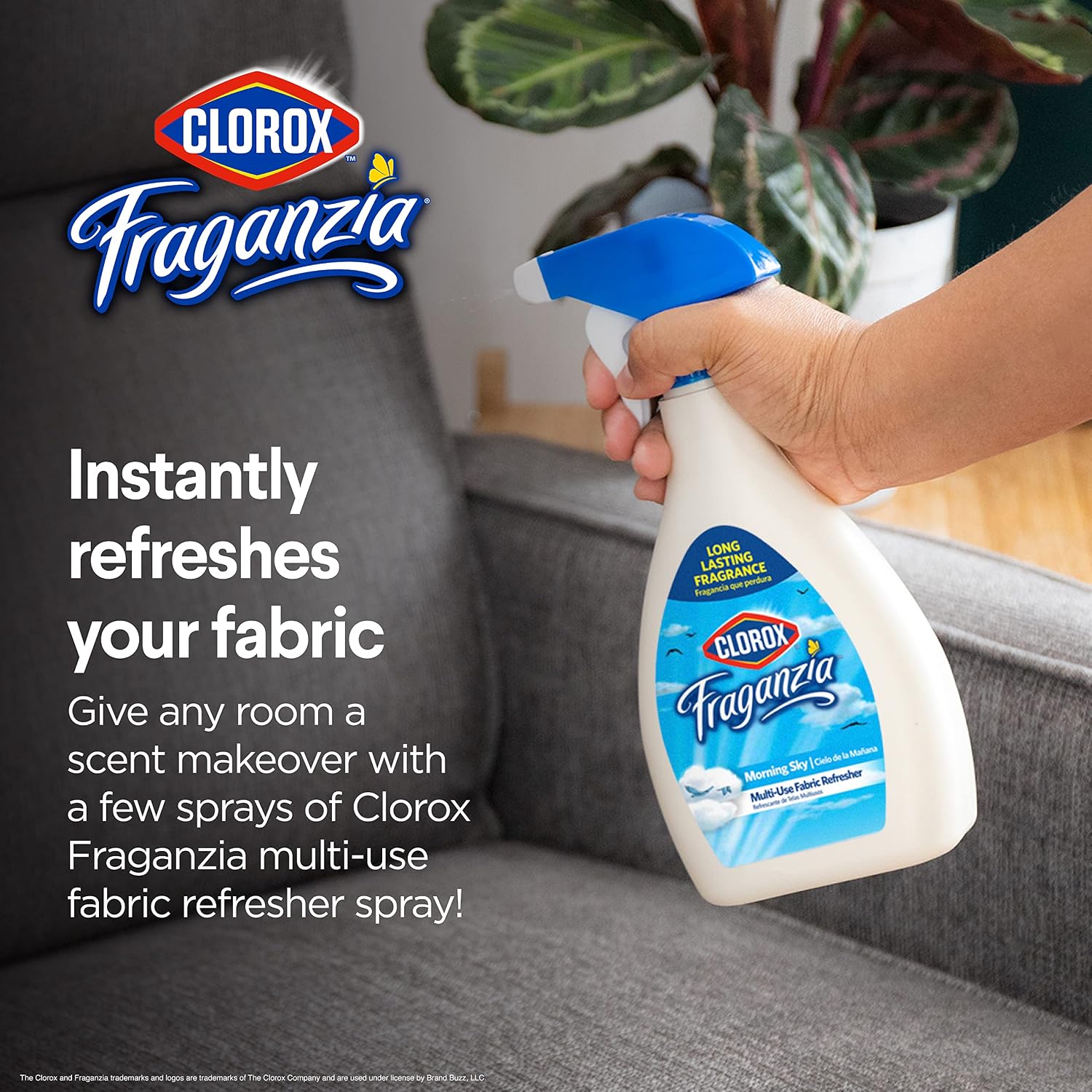 Clorox Fraganzia Refresher Spray, Morning Sky Scent - Multi-Use Fabric and Linen Freshener Spray, Odor Eliminator for Home, Couches, Curtains, and Upholstery, 22 Fl Oz