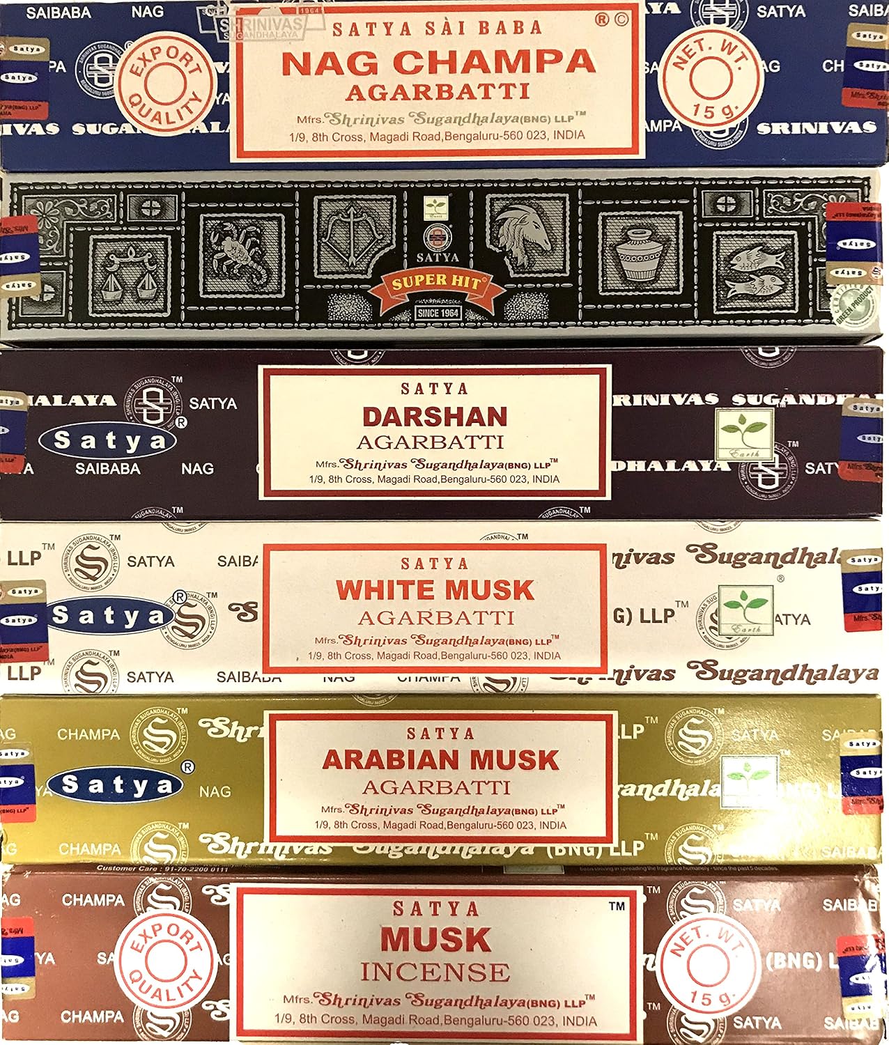 New Nag Champa Incense Stick Packs - Assorted Fragrances - Hand Rolled & Non-Toxic - Perfect for Meditation and Relaxation - Home Fragrance Gift Pack - 15g, Set of 6 Aromas (Musk Pack)…