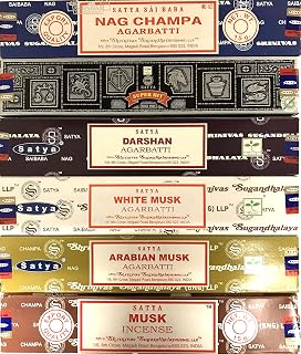 New Nag Champa Incense Stick Packs - Assorted Fragrances - Hand Rolled & Non-Toxic - Perfect for Meditation and Relaxation - Home Fragrance Gift Pack - 15g, Set of 6 Aromas (Musk Pack)…