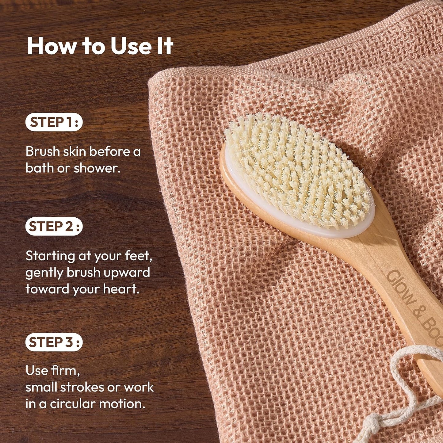 Dry Body Brush for Shower & Bath – Bamboo Exfoliating Brush for Dry or Wet Use – Full Body Skin Care for Legs, Back, Arms, Cellulite & Lymphatic Drainage