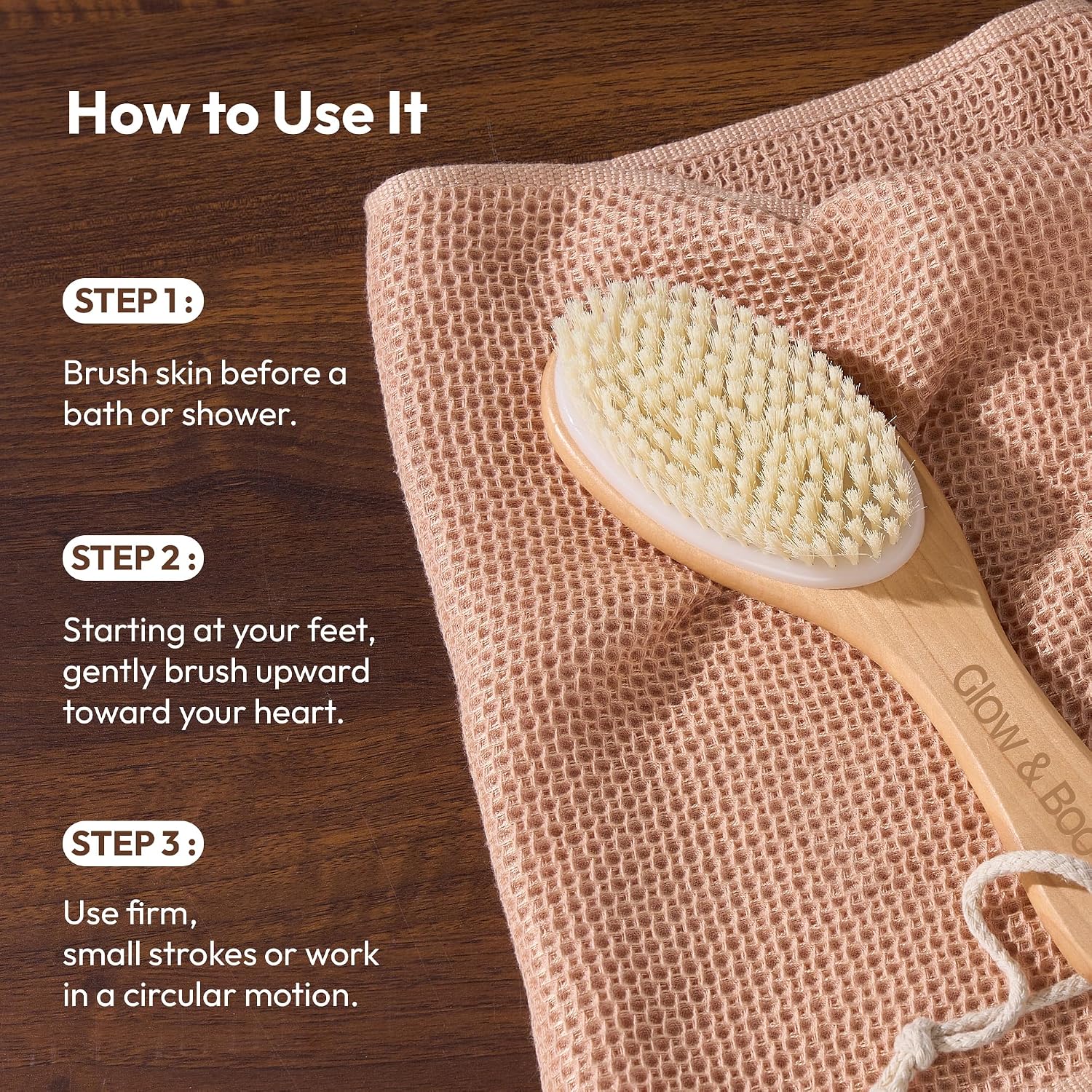 Dry Body Brush for Shower & Bath – Bamboo Exfoliating Brush for Dry or Wet Use – Full Body Skin Care for Legs, Back, Arms, Cellulite & Lymphatic Drainage