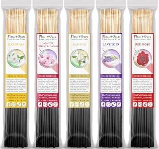 Floral Incense Sticks Variety Set Bulk 500 Pack Sampler 11" Sticks - 5 Bundles of 100 Sticks Per Bundle. Gardenia, Japanese Cherry Blossom, Jasmine, Lavender, Red Rose.