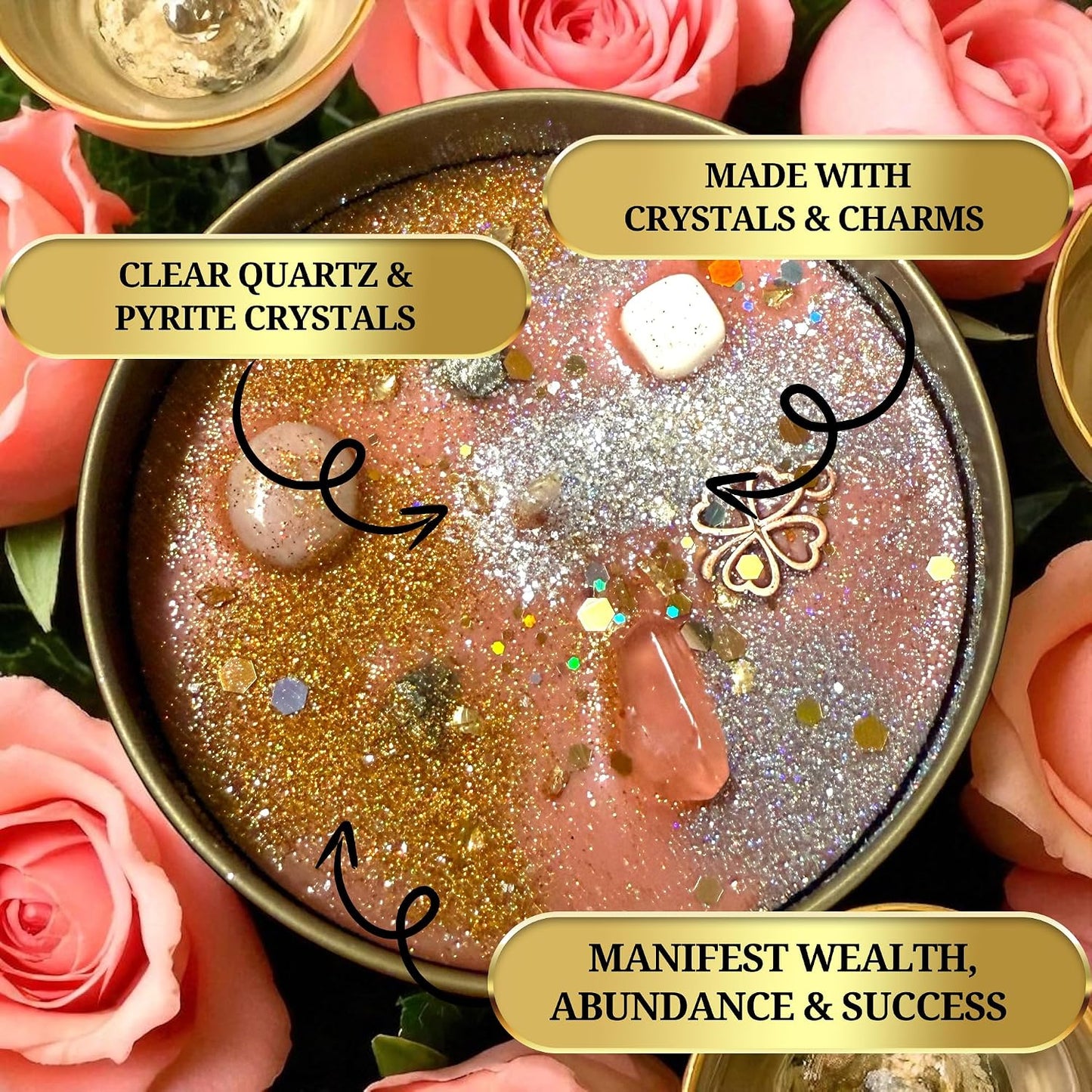 Millionaire Candle – Wealth, Abundance & Prosperity Ritual Candle | Hand-Poured Soy Wax with Crystals & Herbs | Intention Candle for Success, Manifestation & Good Fortune (8oz)