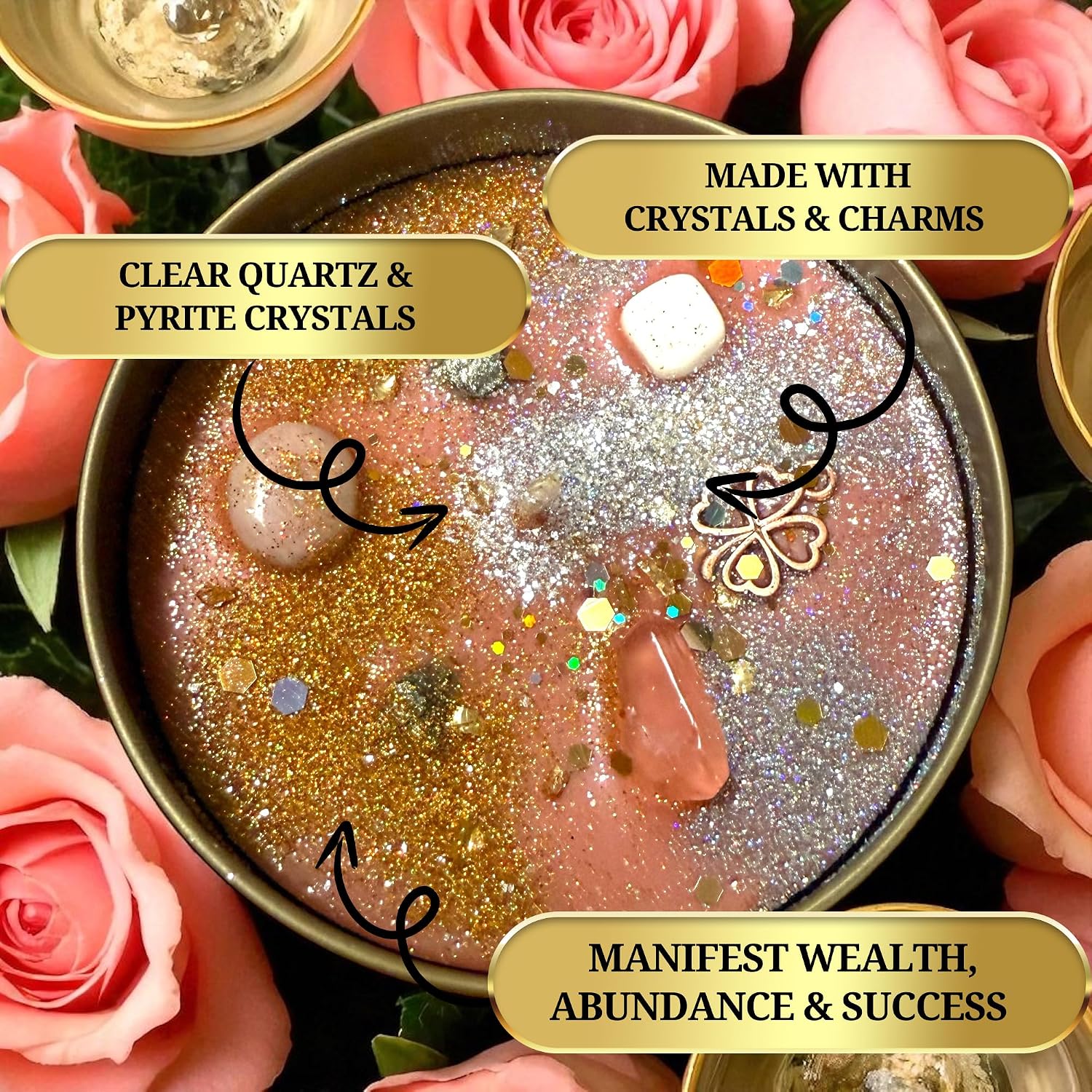Millionaire Candle – Wealth, Abundance & Prosperity Ritual Candle | Hand-Poured Soy Wax with Crystals & Herbs | Intention Candle for Success, Manifestation & Good Fortune (8oz)