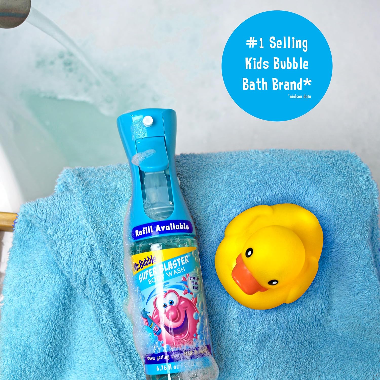 Mr. Bubble Super Blaster Body Wash, Blue Raspberry Blast Scent, Fun Body Wash Sprayer for Kids Shower and Bath, 6.76 fl oz