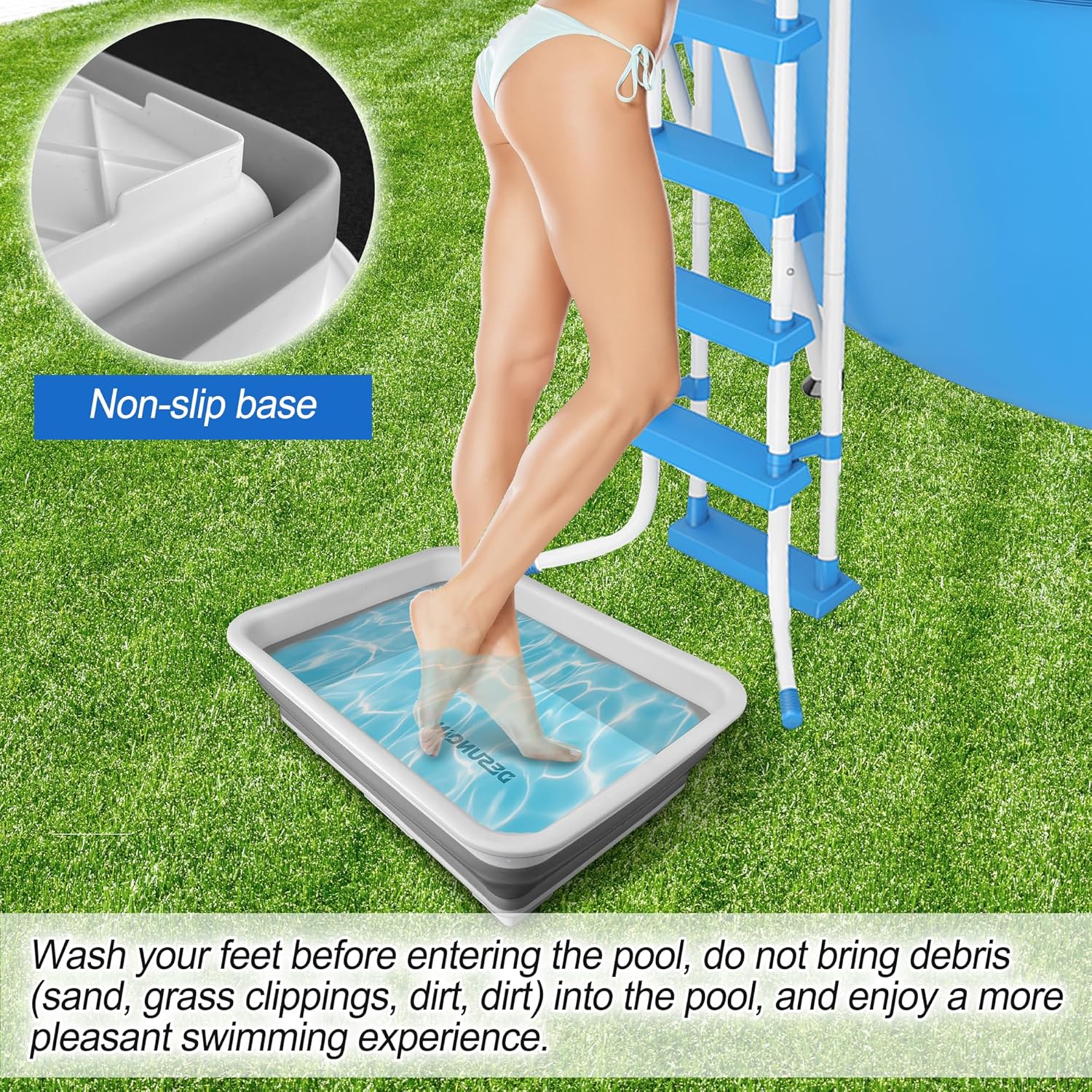 11.8" x 7.87" x 4.5" Pool Foot Bath Tray for Swimming Pool, Non- Slip Collapsible Foot Bath for Pool, Portable Foot Tub for Pool for Above Ground Pool Accessories, Rinse Feet Keep Pool Clean