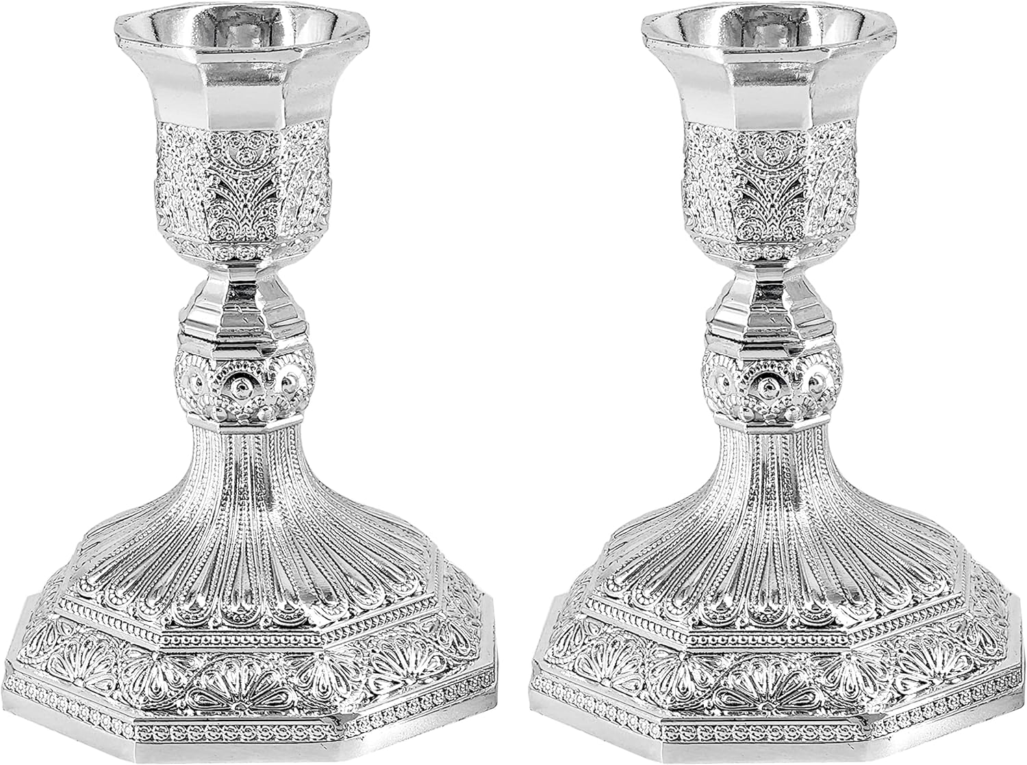 The Dreidel Company Shabbat Candlesticks Candle Holders Silver Plated, 2 Candlesticks Set Style 2