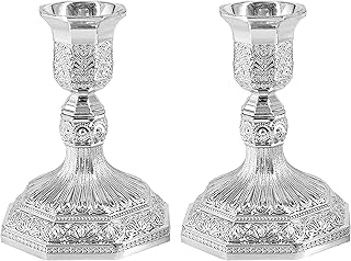 The Dreidel Company Shabbat Candlesticks Candle Holders Silver Plated, 2 Candlesticks Set Style 2