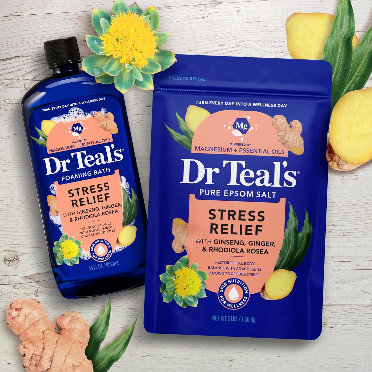 Dr Teal's Epsom Salt Magnesium Soak, Stress Relief with Essential Oils, 3 lbs