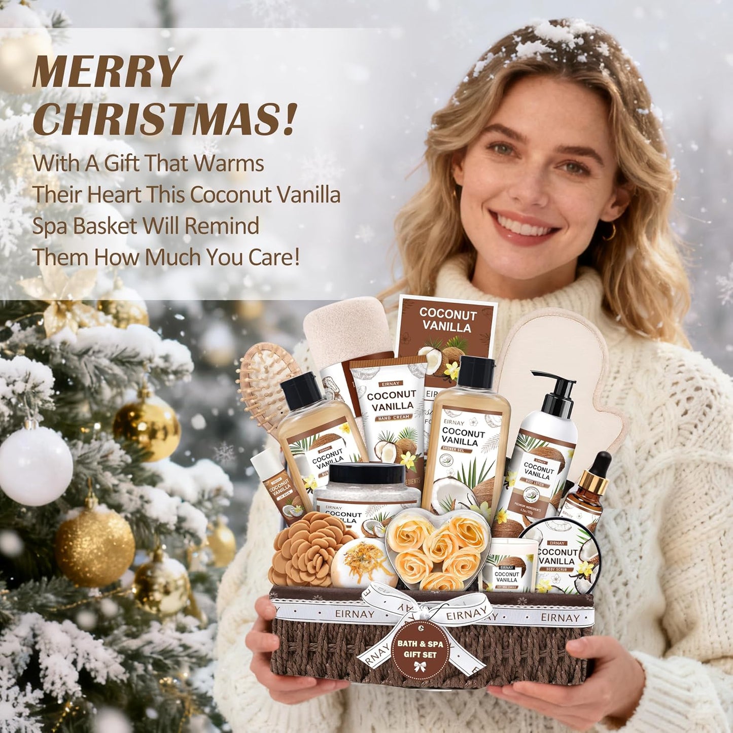 Gifts For Women - 16 PCS Birthday Gift Basket for Women Set of Coconut Vanilla Self Pampering Set, Includes Luxurious Home Spa Shower Gel Bubble Bath