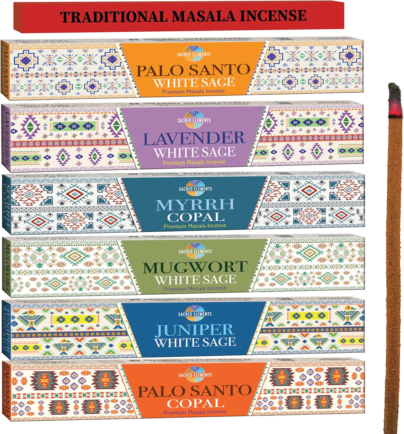 Cleansing Incense Sticks Variety Pack - 6 Masala Incenses - White Sage, Lavender, Myrrh, Copal Mexico & Palo Santo Incense Sticks | Inciensos para Sacar Malas Energias