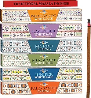 Cleansing Incense Sticks Variety Pack - 6 Masala Incenses - White Sage, Lavender, Myrrh, Copal Mexico & Palo Santo Incense Sticks | Inciensos para Sacar Malas Energias