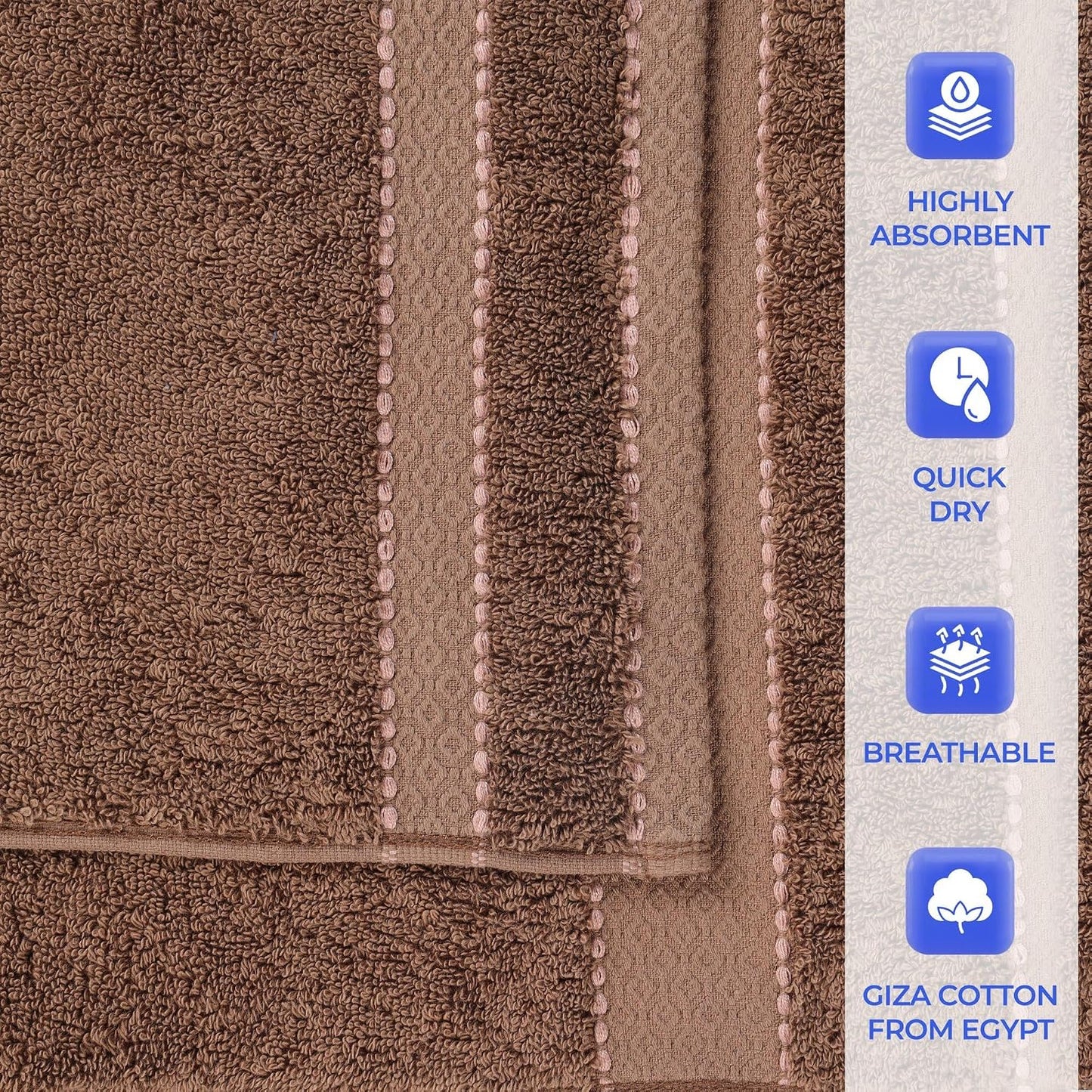 Superior Egypt Produced Giza Cotton 6 Piece Towel Set, Luxury Plush Bathroom Essentials, Quick Dry, Shower, Spa, Soft, Includes 2 Bath, 2 Hand, 2 Washcloth/Face Towels, Niles Collection, Chocolate