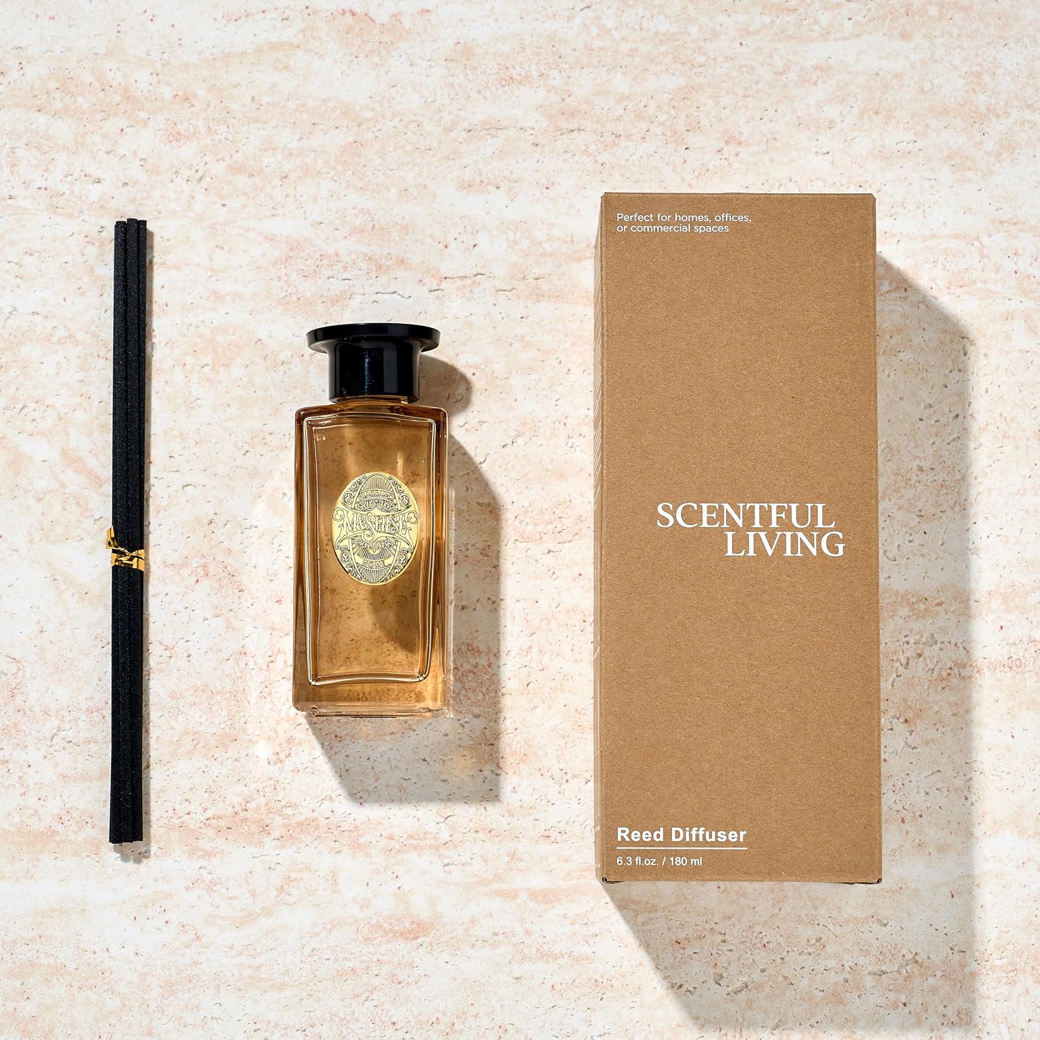 M&SENSE 6.3 oz Large Reed Diffuser Set | Tobacco Teakwood Scent Oil Diffuser with Sticks | Hotel Collection Non-Toxic Essential Oil |for Bedroom Bathroom Living Room