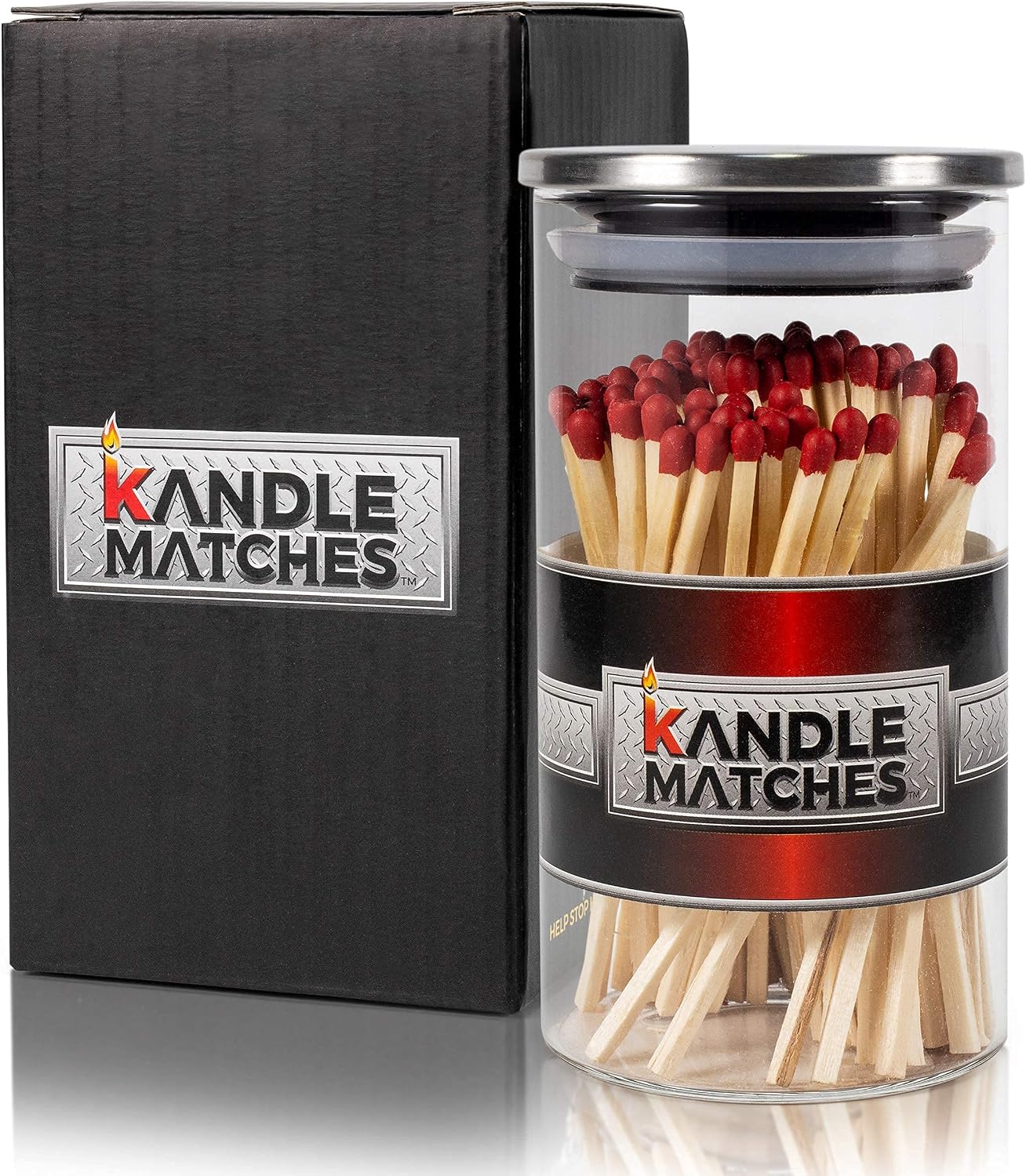 Kandle Matches | Decorative Matches in Glass Jar | Long Wooden for Candles with Striker | Luxury Home Décor Matchsticks | Fireplace & Gift Set Use | 100 Premium Match