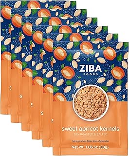 Ziba Foods Wild Grown Sweet Apricot Kernels | Non-GMO, Vegan, Whole 30 Friendly & Keto, Paleo, Dry Roasted Superseed | Wild Grown Superfood Naturally High In Vegan Protein and Omega 3s, Pack of 6