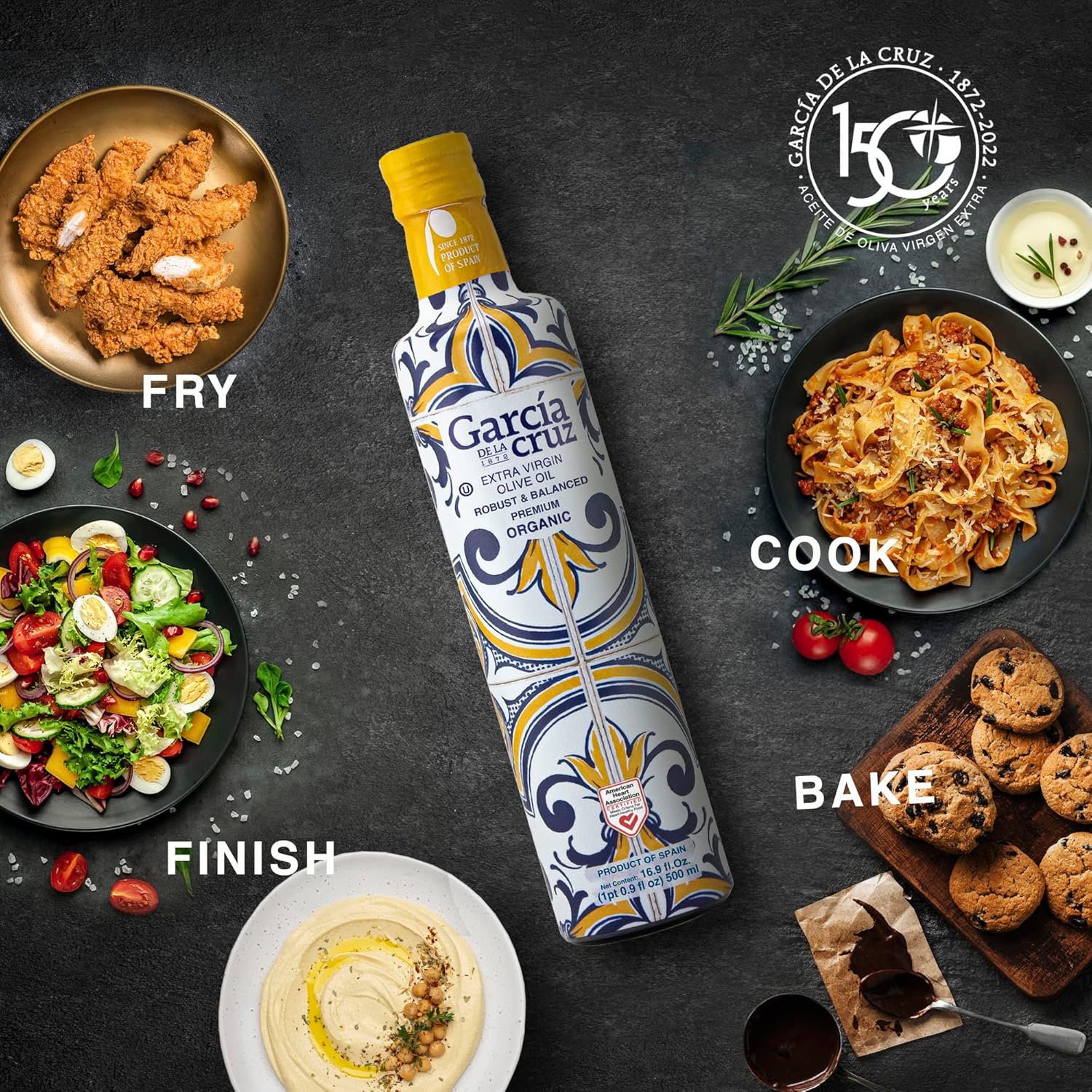 GARCÍA DE LA CRUZ - Organic Extra Virgin Olive Oil, Master Miller Premium Oil, Almond and Tomato Tones, Smooth Body, Sourced in Spain, Montes de Toledo, Glass Bottle - 500 ml