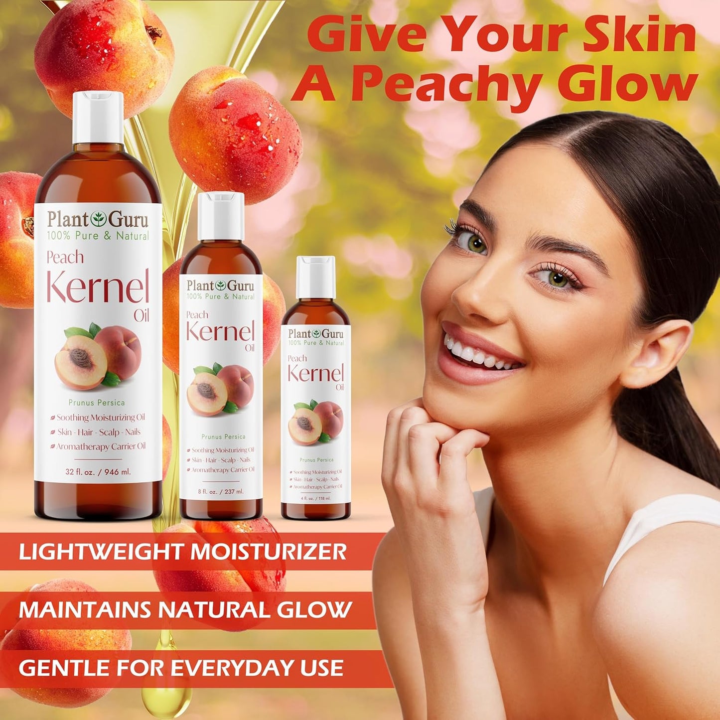 Plant Guru Peach Kernel Oil 8 fl. oz. Cold Pressed 100% Pure & Natural Carrier – Ideal for Skin, Face, Body, and Hair Moisturizer. Great for DIY Creams, Lotions, and Lip Balms.