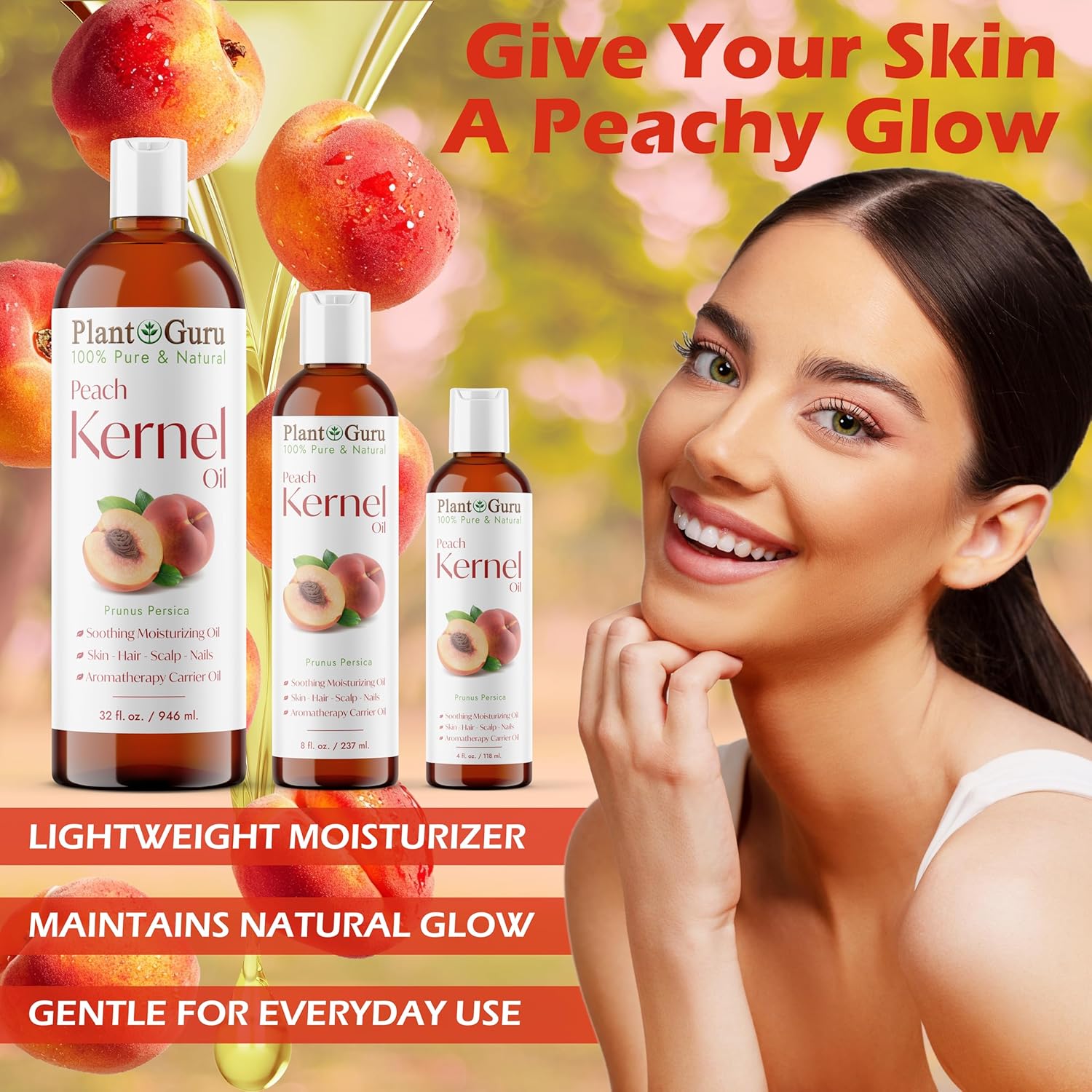 Plant Guru Peach Kernel Oil 8 fl. oz. Cold Pressed 100% Pure & Natural Carrier – Ideal for Skin, Face, Body, and Hair Moisturizer. Great for DIY Creams, Lotions, and Lip Balms.