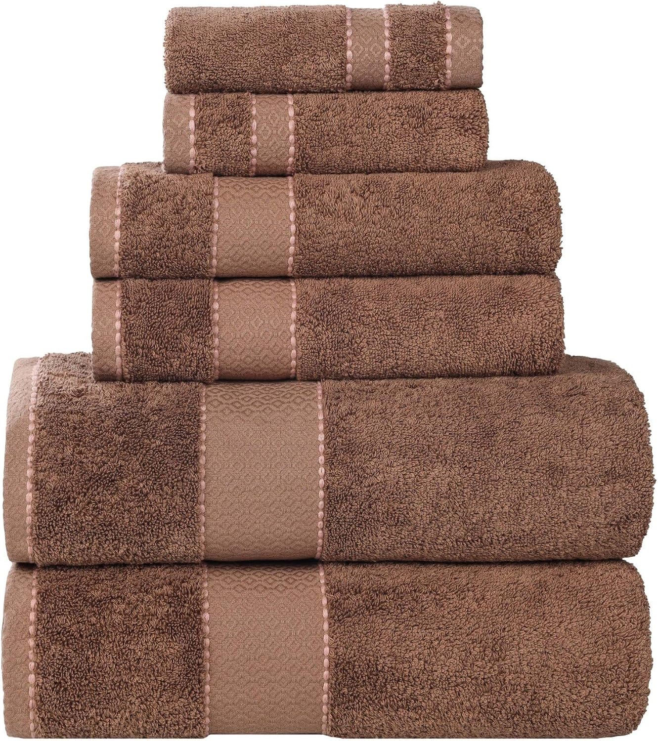 Superior Egypt Produced Giza Cotton 6 Piece Towel Set, Luxury Plush Bathroom Essentials, Quick Dry, Shower, Spa, Soft, Includes 2 Bath, 2 Hand, 2 Washcloth/Face Towels, Niles Collection, Chocolate