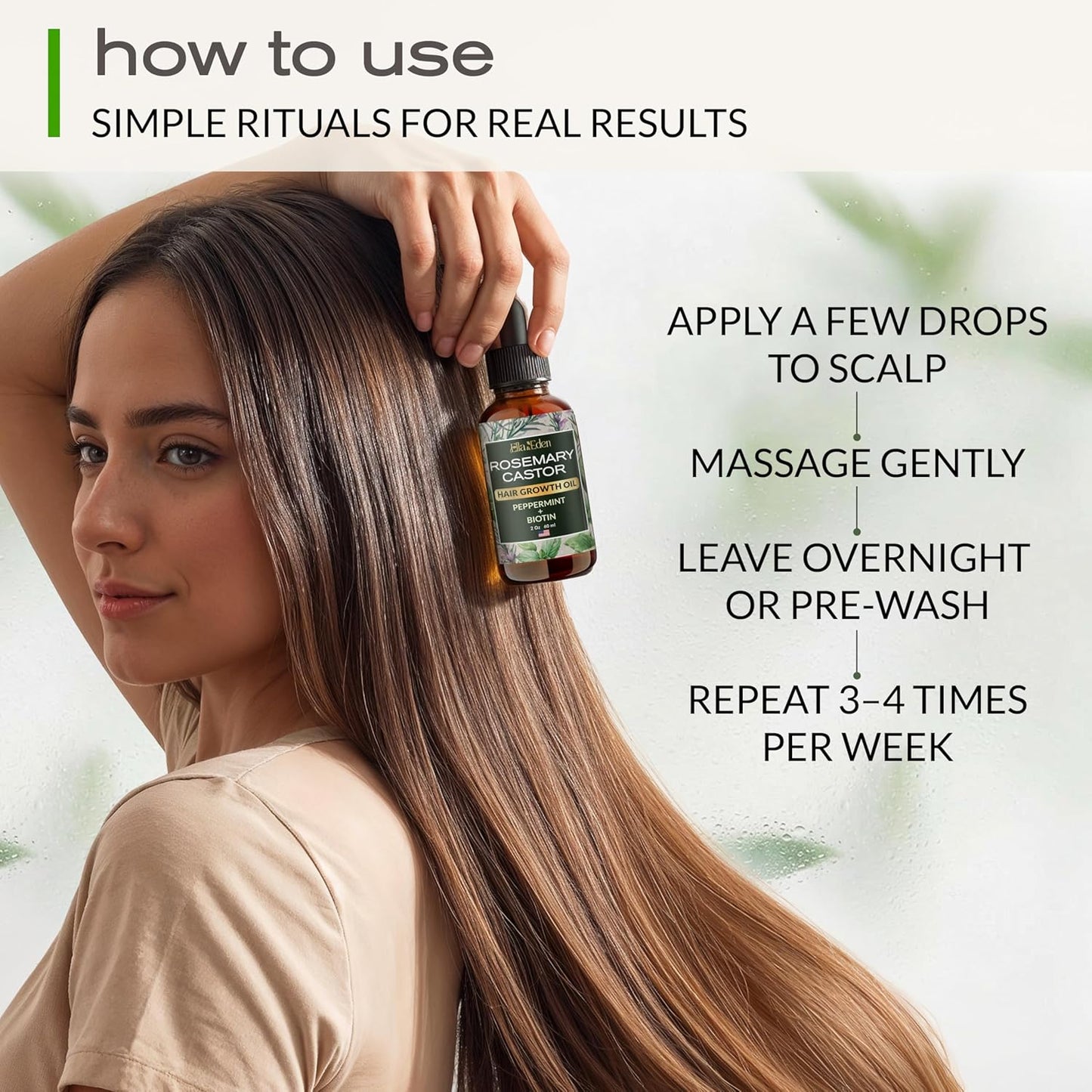 Ella & Eden Hair Growth Oil with Rosemary, Castor, Peppermint Oils & Biotin - Dry Scalp Treatment - Strengthening, Repairing, Soothing - 2 Fl Oz Glass Bottle