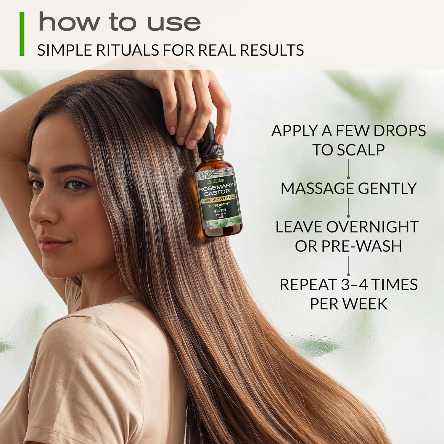 Ella & Eden Hair Growth Oil with Rosemary, Castor, Peppermint Oils & Biotin - Dry Scalp Treatment - Strengthening, Repairing, Soothing - 2 Fl Oz Glass Bottle