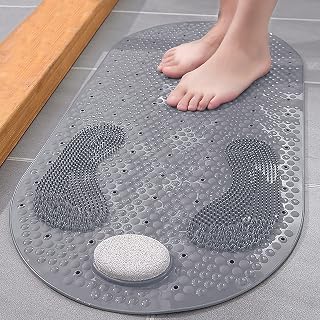 Shower Mat Foot Scrubber, Non-slip Bath Mat for Tub with Suction Cups, Shower Floor Bath Tub Mat with Feet Scrub Stone, 32 X 16 inch