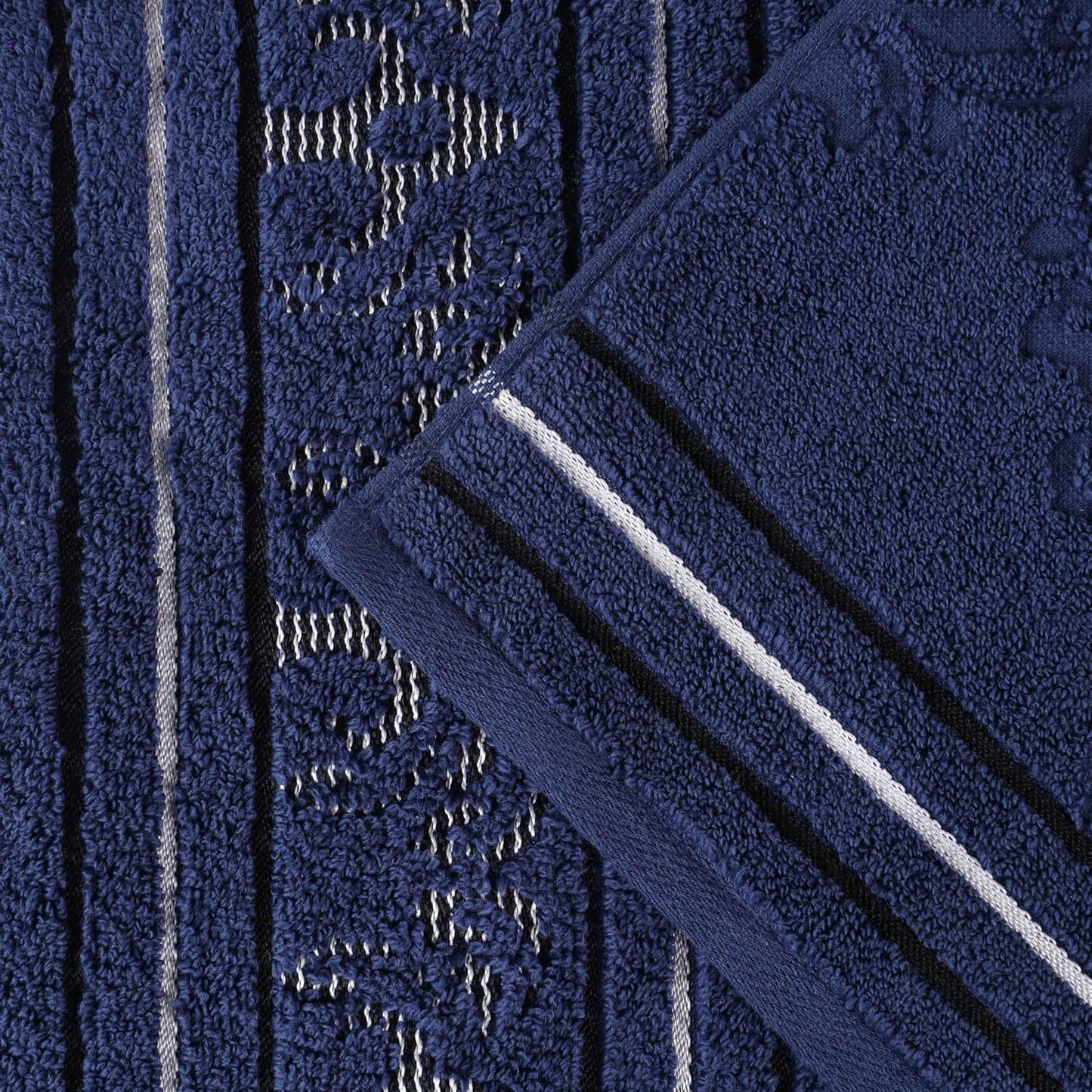 Superior Cotton 3 Piece Towel Set, Includes 1 Bath, 1 Hand, 1 Washcloth/Face Towel, Quick Dry, Home Essentials, Shower, Spa, Luxury Plush Soft Absorbent Towels, Zero Twist, Jacquard Floral, Navy Blue