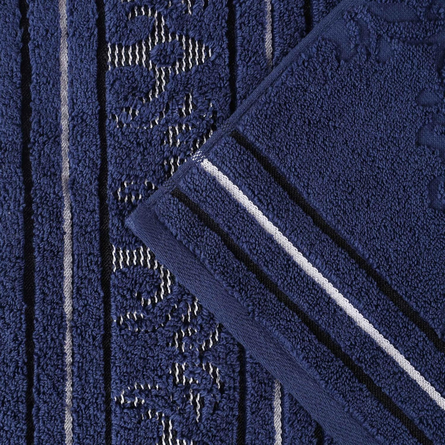 Superior Cotton 3 Piece Towel Set, Includes 1 Bath, 1 Hand, 1 Washcloth/Face Towel, Quick Dry, Home Essentials, Shower, Spa, Luxury Plush Soft Absorbent Towels, Zero Twist, Jacquard Floral, Navy Blue