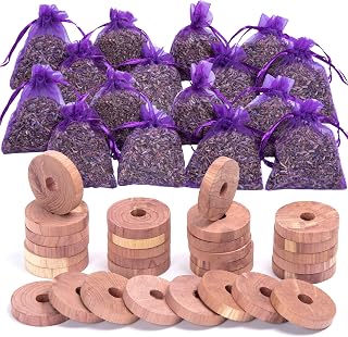 Lavande Sur Terre Pack of 30 Cedar Blocks and 16 Lavender Flower Sachets Craft Bag, Drawer Freshener, Linen, Shower Favor, Wedding and More, LV-E-LC-2