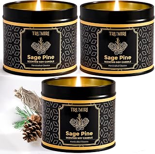 Sage & Pine Candle Strong Scented Soy Candel Natural Non Toxic Velas Aromáticas for Home Gift for Fall Christmas Holidays Pack of 3 5Oz Decorative Tin Jars with Lids