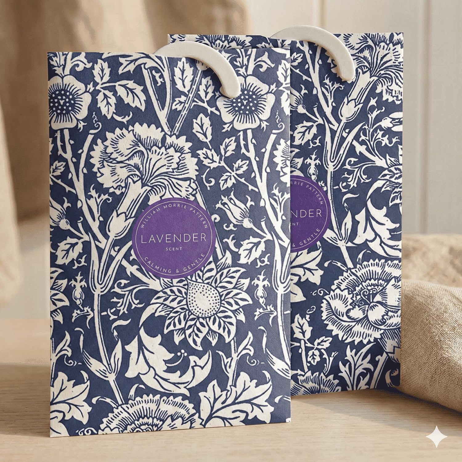 The Master Herbalist Scented Wardrobe Freshener Sachets in a William Morris Design. Available in Lavender, Sandalwood, Rose, Lily and Lilac (Lavender, Pack of 2)