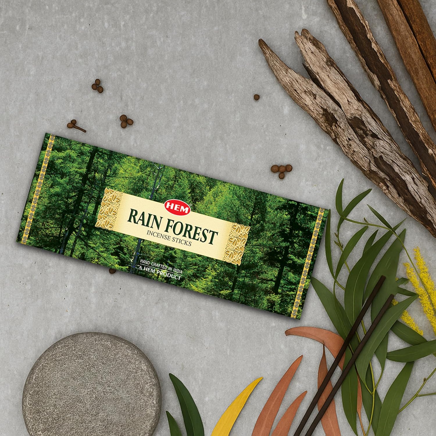 HEM Rain Forest Incense Sticks - (120 Sticks, 6 Boxes Inside) - 9 Inches Long, 20g per Box,Creating A Tranquil Atmosphere that Soothes The Mind and Elevates Your Senses.