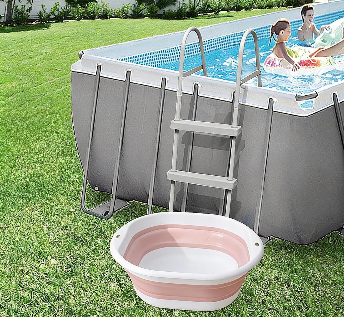 Portable Pool Foot Bath,Collapsible Pool Foot Wash Basin Tub,Foot Bath Basin for Above Ground Swimming Pools Accessories (Pink Baths)