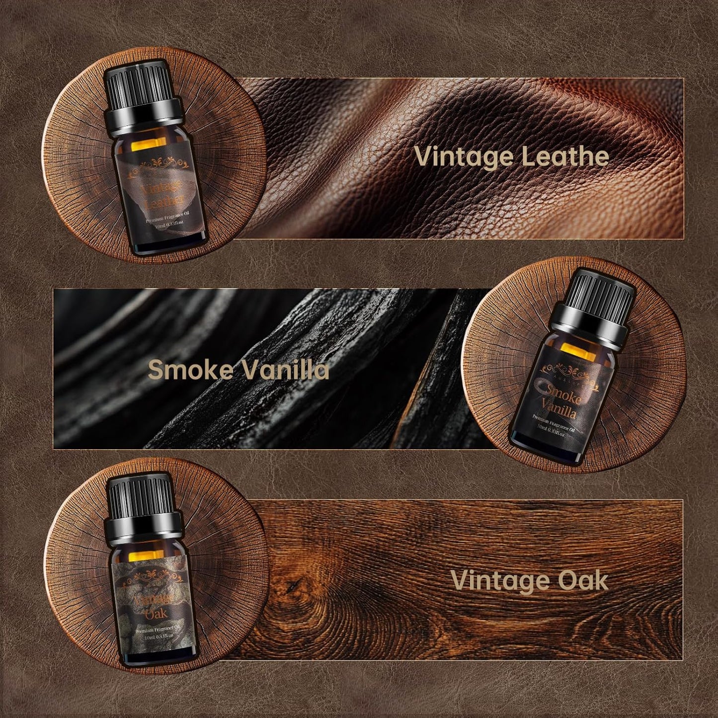 Men Essential Oils Set for Diffuser, Father's Day & Birthday Gift for Men - 6x10ml Masculine Fragrance Oils for Candle Making, Scented Oil Gift Set, Mahogany, Sandalwood, Cologne,Smoke Vanilla,Leather