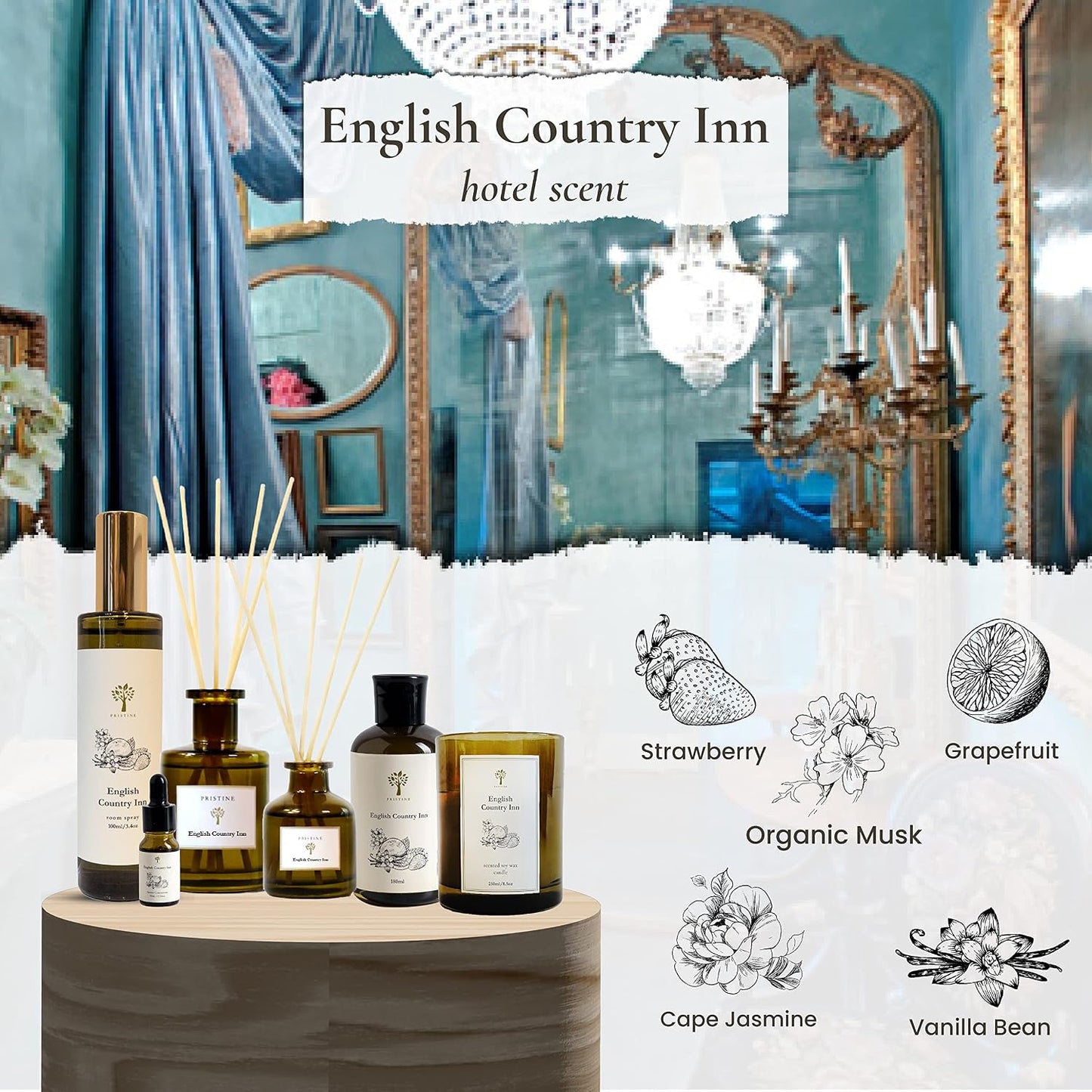 PRISTINE English Country Inn Linen & Room Spray Air Freshener, Made With Essential Oils, Fragrance room spray with Strawberry and Vanilla 3.4oz Pillow Spray