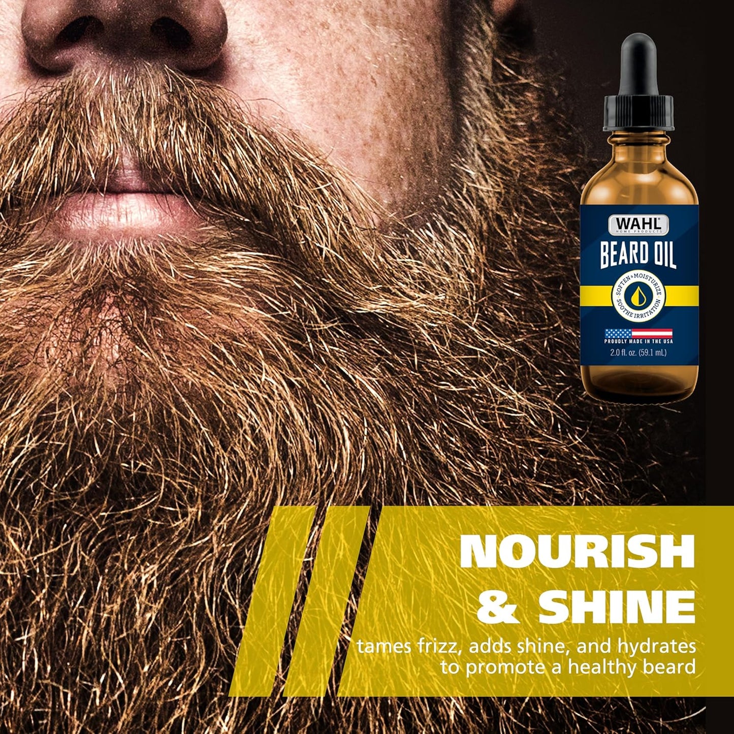 Wahl® Beard Oil for Men – Softens & Moisturizes Beard Hair, Soothes Skin Irritation - Contains Sweet Almond, Oat Kernel & Cinnamon Oils - Fresh Citrus Scent, 2.0 Fl Oz – Model 3028692