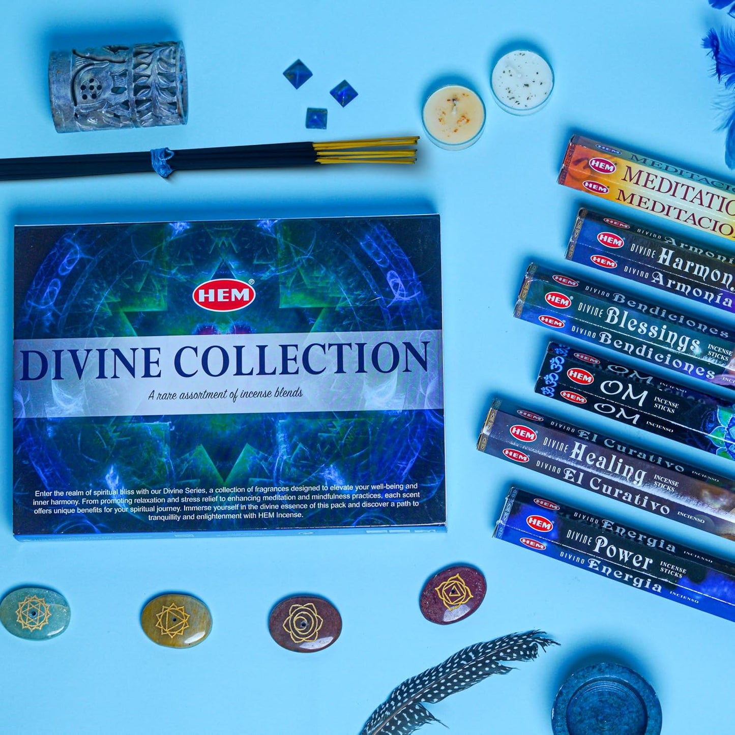 HEM Divine Collection Premium Incense Sticks Variety Pack - Organic, Non-Toxic, Divine Blessings & Harmony for Meditation, Healing, Power - Pack of 6, Total 120 Sticks